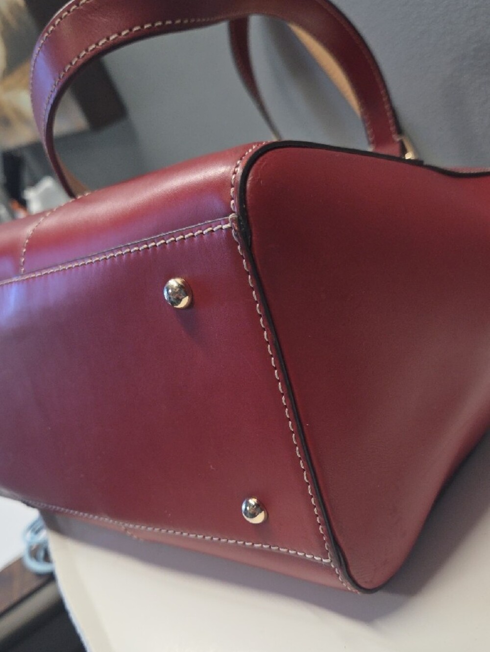 Dooney & Bourke Cherry Red Leather Tote with Front Zip - Picture 4 of 10